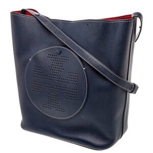 Tory Burch Dark Blue Perforated Shoulder Bag
